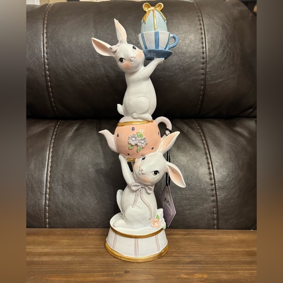 Charming Bunny Figurine with Teapot and Cup - Picture 2 of 3